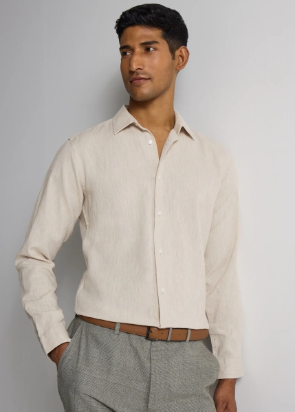 Taylor & Wright Stone Linen Blend Slim Fit Shirt - S | Matalan UK