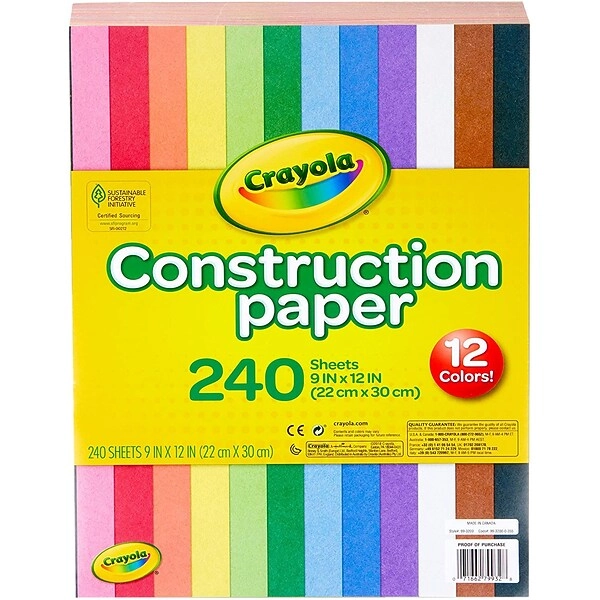 Crayola 12 Colors! Construction Paper, 12" x 9", Assorted Colors, 240/Carton (993200)