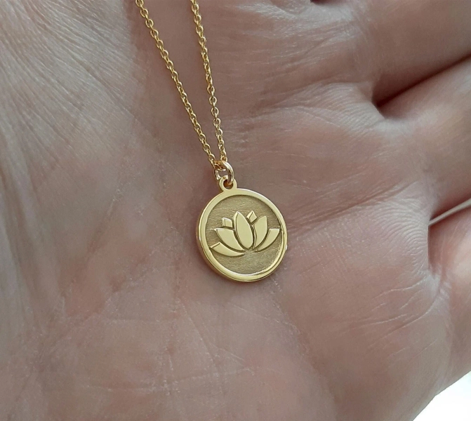 14k gold lotus flower necklace, personalized lotus necklace, lotus flower pendant, 14k gold necklace , unique gold personalized gift