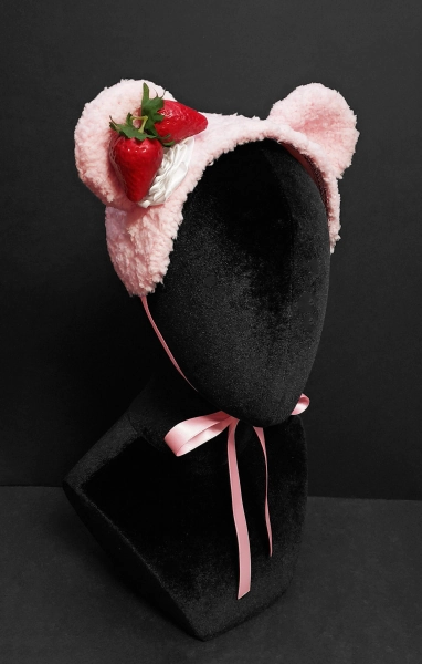 Sweet Pink Strawberry Ice Cream Bear Bonnet Headdress 