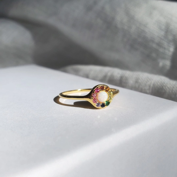 Fav Opal Ring - Rainbow Ring - Gold Stacking Ring - Dainty Ring - Thin Opal Gold Ring - Sun Ring - Minimalist Ring - Tiny Ring - SANDRA RING - Etsy