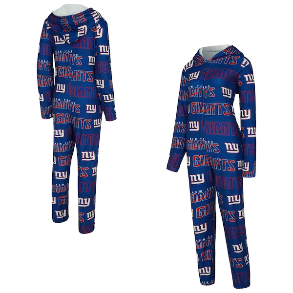  New York Giants Concepts Sport Women's Roadway Allover Print Microfleece Full-Zip Union Suit - Royal