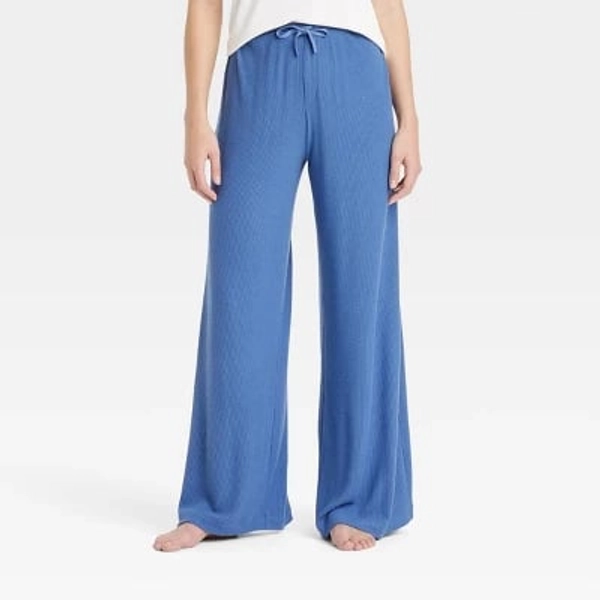 Women's Cozy Ribbed Wide Leg Pants - Auden™ Blue XS: Relaxed Fit, Mid Rise, Full Waistband Elastic, 30" Inseam