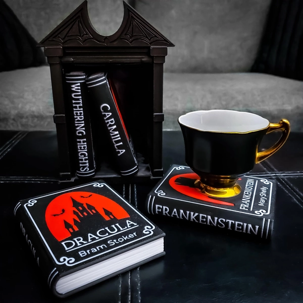 Classic Gothic Book Coasters • Gothic Home Decor • 3D Printed
