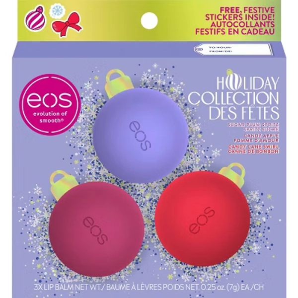 eos Holiday Lip Balm Spheres - Sugar Plum Spritz, Candy Apple Sphere, Candy Cane Swirl - 0.75oz/3pk