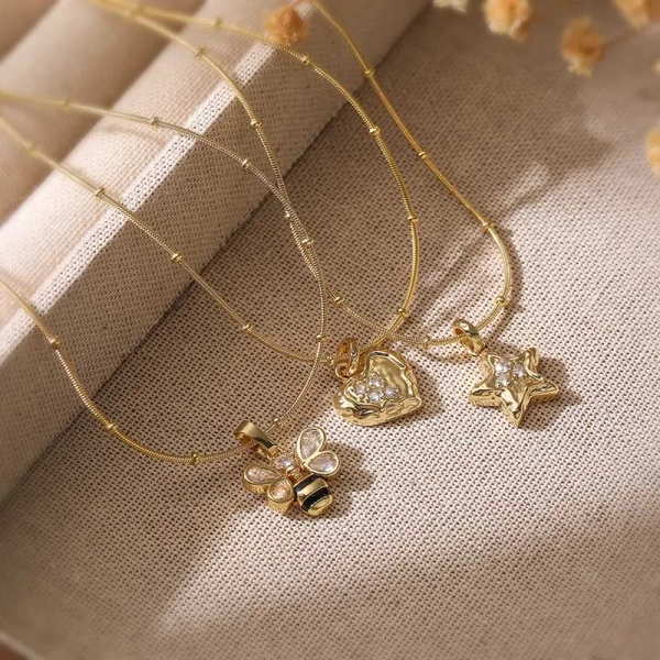 HECHENG,Temperament Heart Star Bee Pendant Necklace Women Metal Fashion Necklace 18K Gold Plated Jewellery Gift