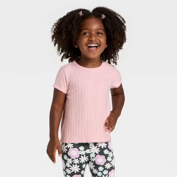 Toddler Girls' Pointelle Short Sleeve T-Shirt - Cat & Jack™ Pink 4T