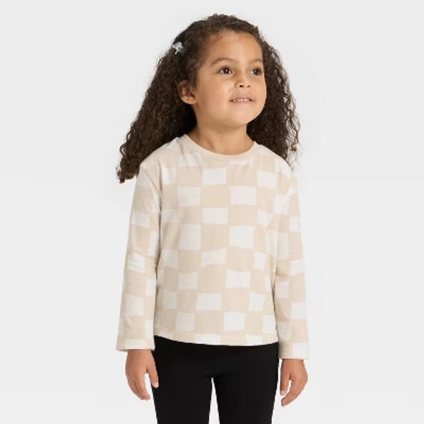 Toddler Girls' Long Sleeve T-Shirt - Cat & Jack™ Beige 3T