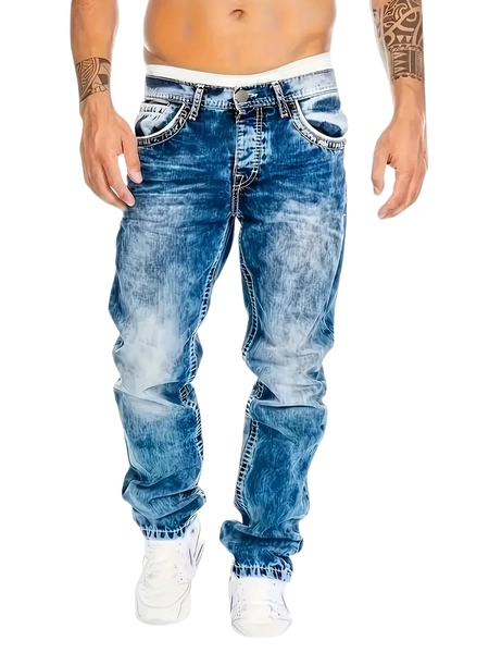 1pc Men's Casual Slim-Fit Stretch Jeans, Fashionable Street-Style Gradient Denim Pants with Washed-Out Look, Regular Fit, Machin - AliExpress 200000343