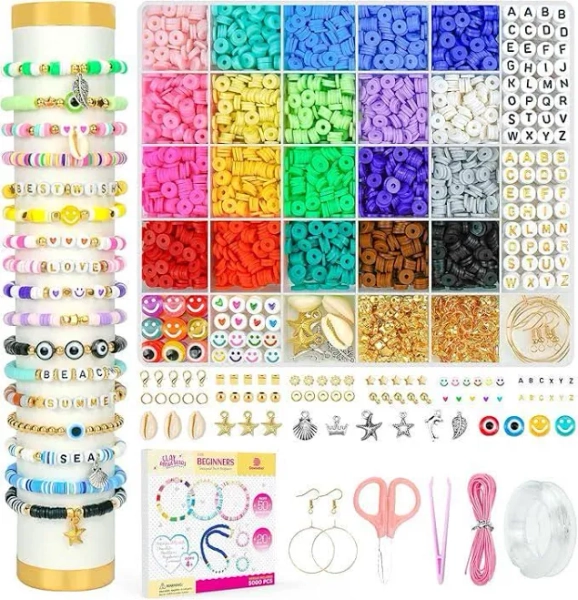 Clay Beads Bracelet Making Kit for Beginner, 5000 Pcs Preppy Polymer Clay Beads with Charms Kit for Jewelry Making, DIY Arts and Crafts