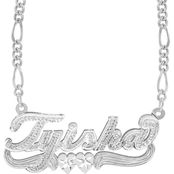 Double Script Name Plate With Beading "Tyisha chain