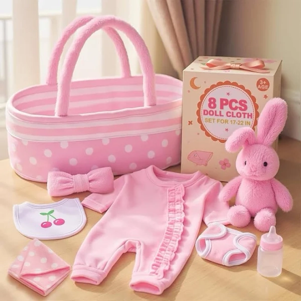 8 Pcs Baby Doll Accessories, Reborn Baby Dolls Clothes With Bassinet