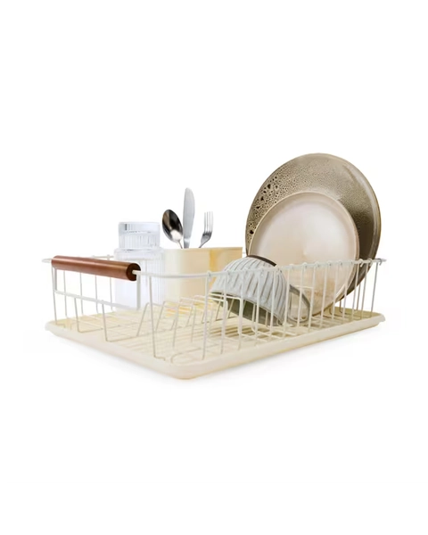 Off White Acacia Handle Dish Rack