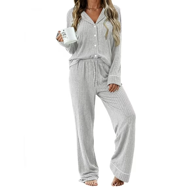 UVN Womens Pajamas Sets Long Sleeve Shirts and Drawstring Pants Ladies Loungewear Casual 2 Piece Matching Sets