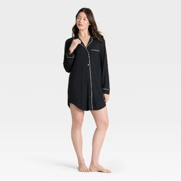 Women's Cloud Knit Modal Notch Collar Long Sleeve Nightgown - Auden™
