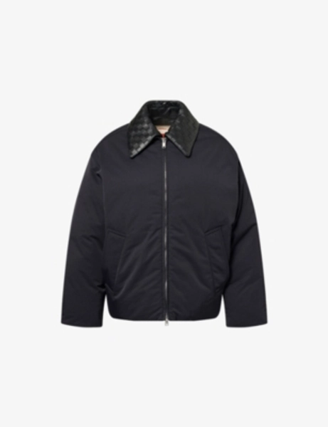 Intrecciato-Collar Woven Puffer Jacket 