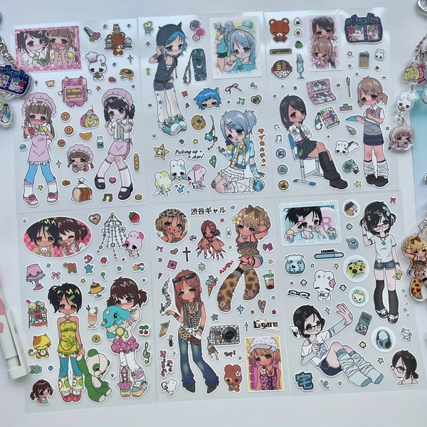 Animeinspired Stickers - Chic Stickers for Kawaii Journaling - Cute Anime-Style Girl Scenes - Self-Adhesive Paper Stickers for Journals, Planners & DIY Crafts - White - Kawaii Journaling Supplies - Scrapbooking Essentials - Durable Adhesive