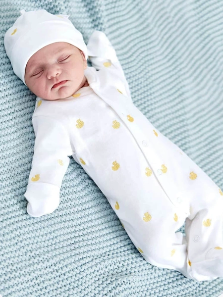 JoJo Maman Bébé Yellow Duck Embroidered Sleepsuit