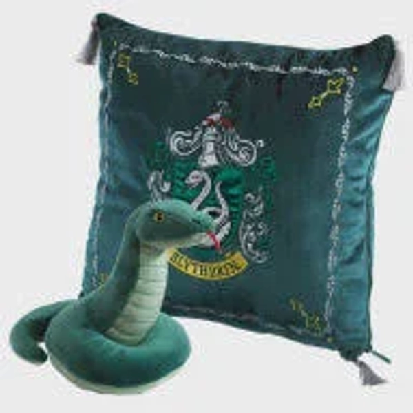 The Noble Collection Harry Potter Slytherin House Crest Pillow and Mascot Plush Cushion