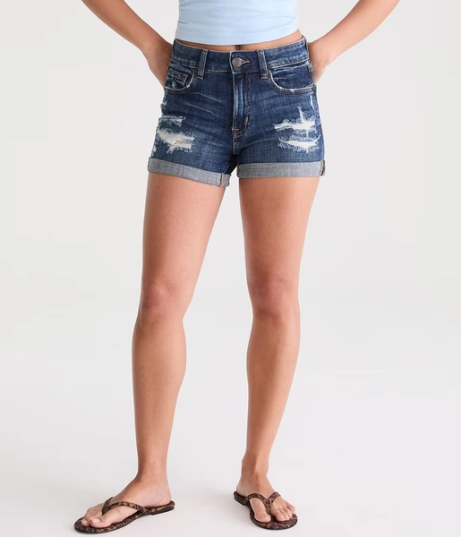 High-Rise Denim Midi Shorts
