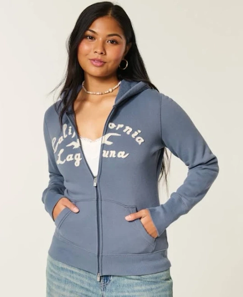 Hollister Women's Feel Good Waffle Lined Zip-Up Hoodie