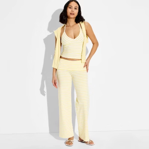 Women's Soft Cotton Low-Rise Straight Leg Pull-On Pants - Wild Fable™ Popcorn Fresh white Striped XS