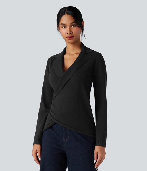 V-neck Long Sleeve Wrap Work Sweater
