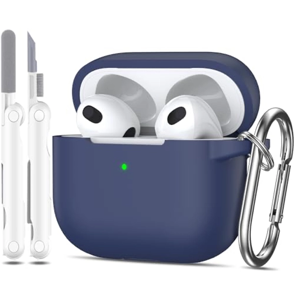MHYALUDO for AirPod 3rd Generation Case, Military Grade Soft Silicone Shock-Absorbing for AirPod 3 Case with Keychain & Cleaning kit, Midnight Blue