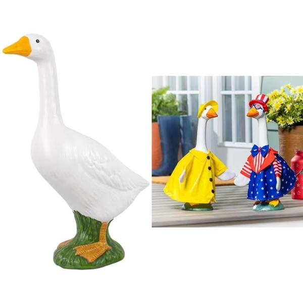 Mainstays Weather-Resistant Porch Goose Statue with Spring Raincoat & Patriotic Outfit Set