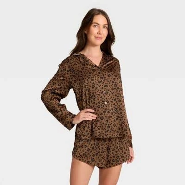 Auden Women's Satin Notch Collar Pajama Set