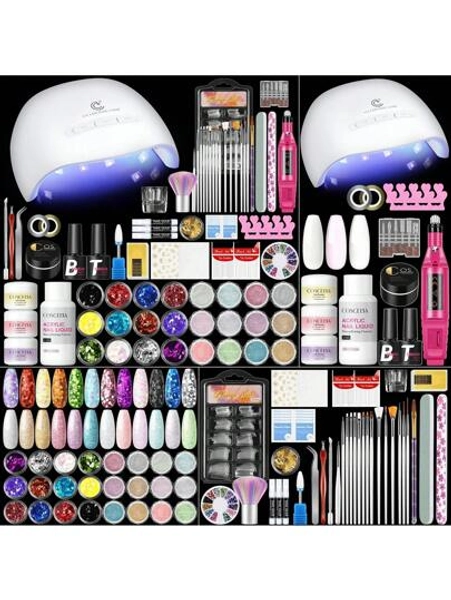coscelia COSCELIA Acrylic Nail Kit With Drill Nail Kit Acrylic Set For Beginners With Everything Gel Polish UV Light Decorations For Home Salon Gift Set
