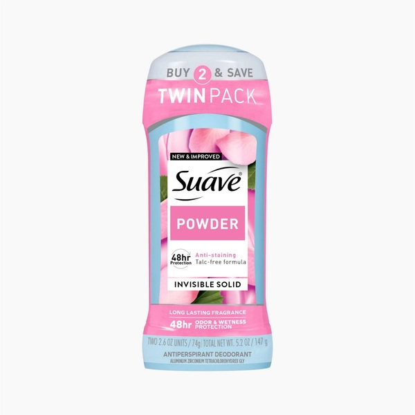 Suave Invisible Solid Antiperspirant Deodorant Stick, Powder, 2 Pack, 1 Pack