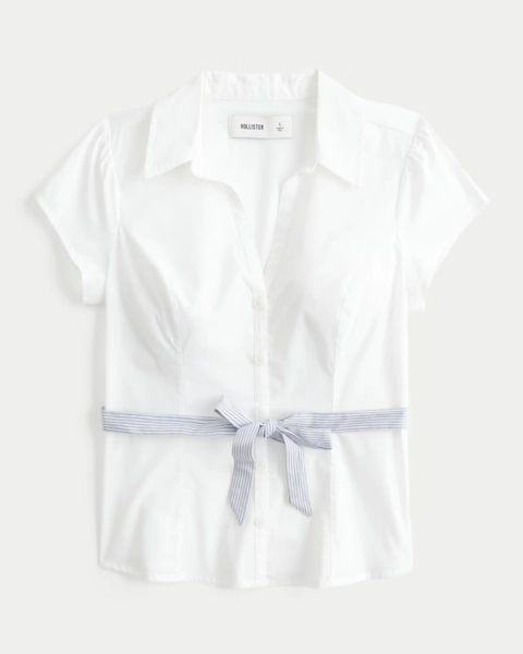 Short-Sleeve Bow Belt Shirt