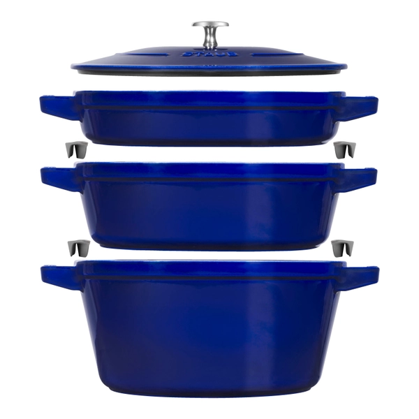 Staub Cast Iron 4-pc Stackable Set, Dark Blue, Cast Iron 