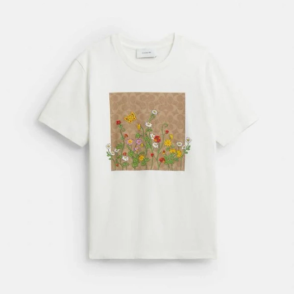 Coach Women's Floral Signature Square T-Shirt in Organic Cotton