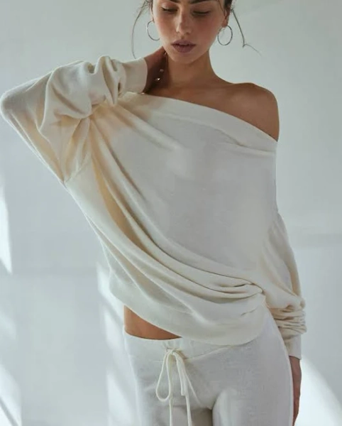 Out From Under Clarity Cozy Knit Off-The-Shoulder Top in Beige, Women's XL at Urban Outfitters