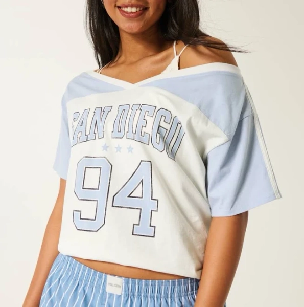 Hollister Women's Oversized Off-The-Shoulder Floral Graphic Tee