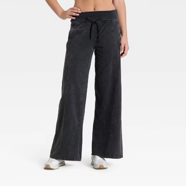 Women's Mid-Rise Foldover Wide Leg Pants - JoyLab™ Black S