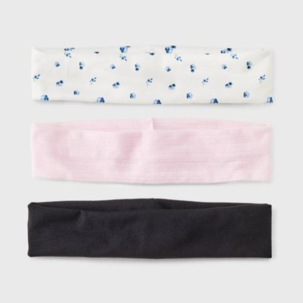 Girls' 3pk Floral Headwrap Headband Set - art class™ Navy Blue/Pink/Black: Fashion Accessory for All Hair Types