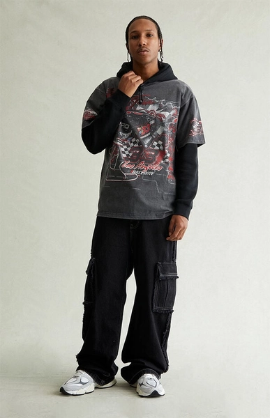Blake Extreme Baggy Jeans Cargo Frayed Black