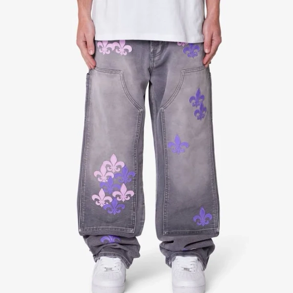 MNML Men's Ultra Baggy Fleur Embroidered Carpenter Pants