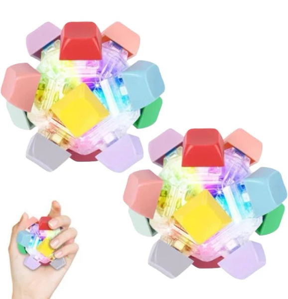 Keyboard Fidget Toy, 2PCS Keyboard Clicker Fidget Toy Light up, 12 Button Stress Relief Keyboards Clicker Fidgets Toys with LED Lights, Funny Mini