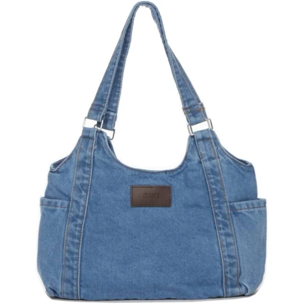 Denim Hobo Bag with Pockets
