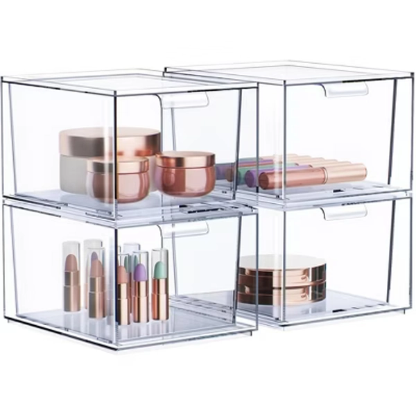 Sorbus 4 Pack Clear Stackable Acrylic Drawer Makeup Organizers - for Vanity, Bathroom, Under Sink, Cabinets, Jewelry, and More