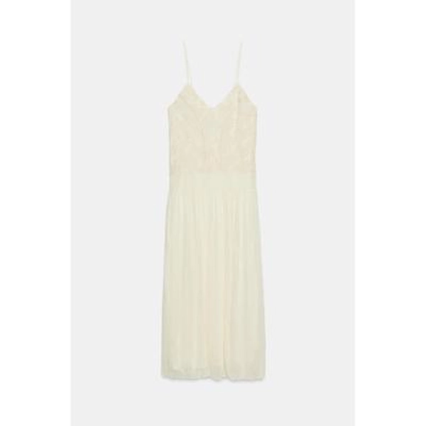 Zara - Embroidered Lingerie Style Dress - Ecru - L - Woman