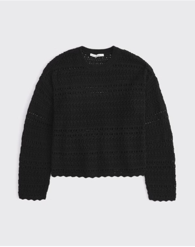 Textural Open-Stitch Crew Sweater
