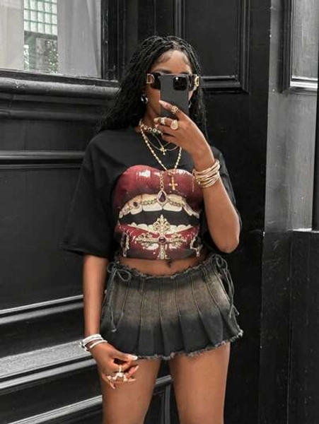 Coolane Coolgirl  Women's & Men's Summer Streetwear Couple Costumes Hip-Hop Graphics Black Oversized T-Shirt