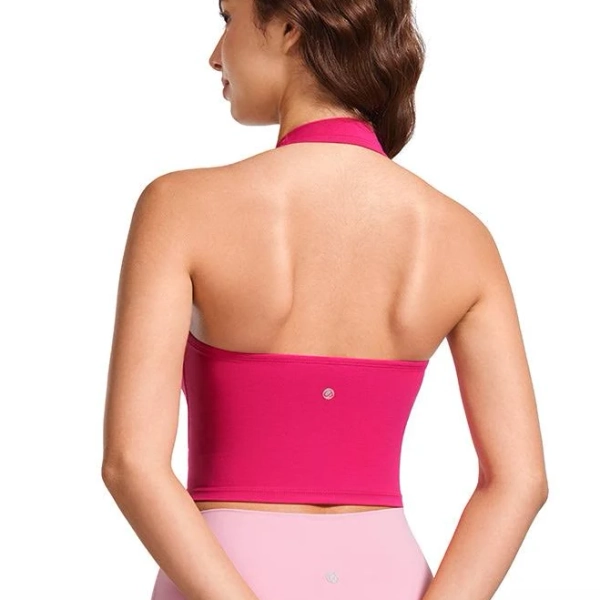 Crz Yoga Womens Butterluxe Halter Padded Workout Yoga Crop Tops Tanks with Built in Pads