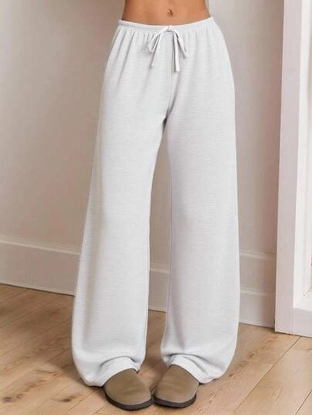 SHEIN Teen Girl White, Casual,Knit Loose Fit Trousers For Spring, Summer, Autumn And Winter,Home Wear Wide Leg Sweatpants Comfy Pants Grey Sweatpants Fall