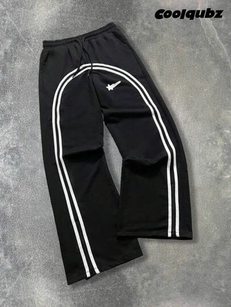 SHEIN Teenage Boys' Zipper Detail Striped Loose Straight Casual Sweatpants Chic Outfits For Autumn/Winter Fall